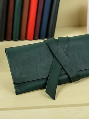 Зеленый кожаный кошелек-клатч с закруткой | 6797771