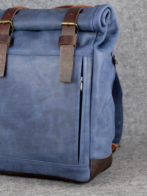 Шкіряний чоловічий рюкзак "Hankle H7" синій | 6797804