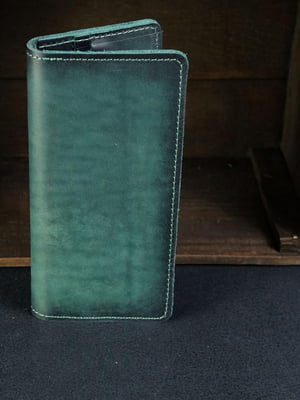 Зелений шкіряний гаманець-клатч на 8 карт | 6797815