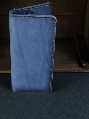 Синий кожаный кошелек-клатч на 8 карт | 6797818