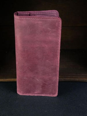 Кожаный кошелек-клатч цвета бордо на 8 карт | 6797820