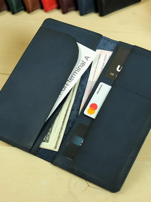 Синій шкіряний гаманець-клатч | 6797841