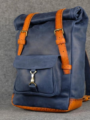 Чоловічий шкіряний рюкзак "Hankle H42" синій | 6797898