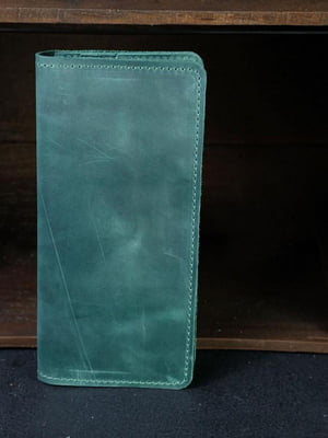 Кожаный кошелек-клатч на 12 карт зеленый | 6798009