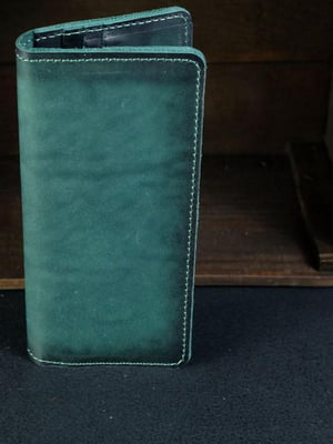 Шкіряний гаманець-клатч на 12 карт зелений | 6798019