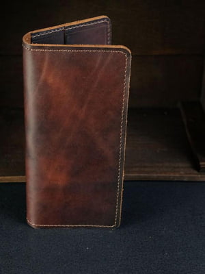Шкіряний гаманець-клатч на 4 карти вишневого кольору | 6798040