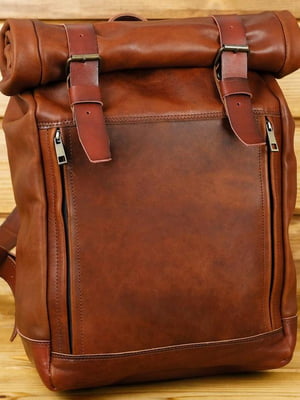Шкіряний чоловічий рюкзак "Hankle H7" вишневого кольору | 6798125