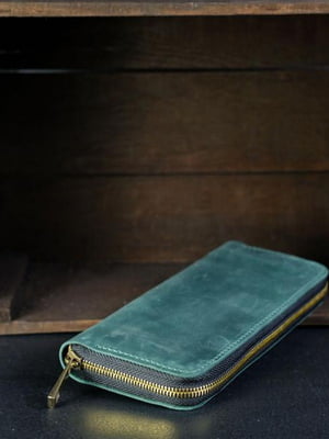 Зелений шкіряний гаманець-клатч на круговій блискавці | 6798534