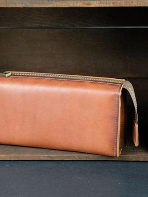 Шкіряний гаманець-клатч "Тревел" коричневий | 6798657