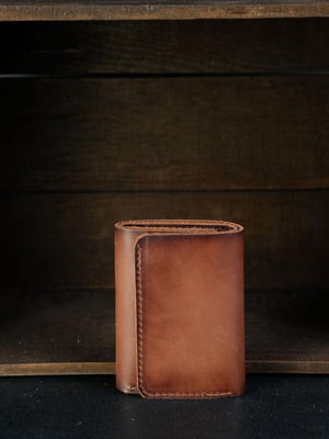 Шкіряний гаманець потрійного складання коричневий | 6798802
