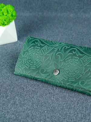 Шкіряний гаманець "Флай" зелений у візерунок | 6798879