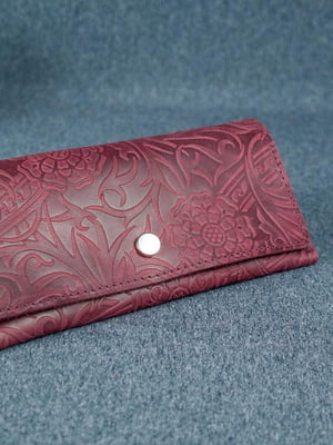 Шкіряний гаманець "Флай" бордового кольору у візерунок | 6798882