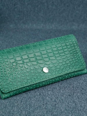Шкіряний гаманець "Флай" зелений з анімалістичним тисненням | 6798884