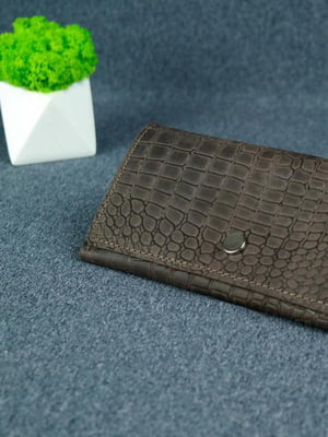 Шкіряний гаманець "Флай" шоколадного кольору з анімалістичним тисненням | 6798887