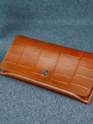 Коричневий шкіряний гаманець "Флай" з анімалістичним тисненням | 6798899