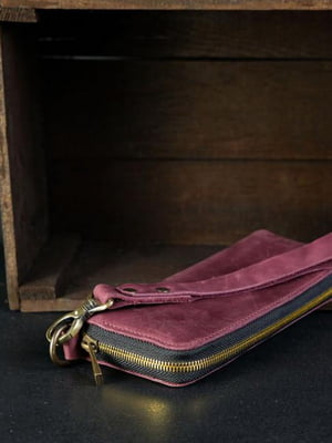 Кожаный бордовый кошелек-клатч с ремешком | 6799015