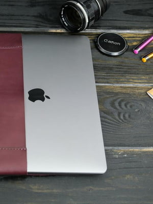 Шкіряний бордовий чохол для MacBook | 6799032