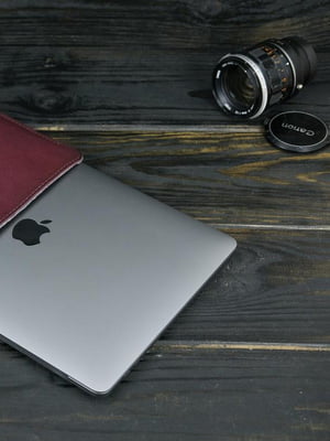 Шкіряний бордовий чохол для MacBook | 6799074