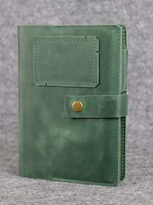 Шкіряна обкладинка для блокноту А5 зеленого кольору | 6800757