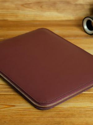 Кожаный бордовый чехол для MacBook на молнии с войлоком | 6797274