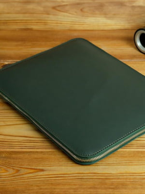 Шкіряний зелений чохол для MacBook на блискавці з повстю | 6797279