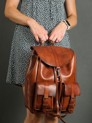 Рюкзак з натуральної шкіри "Джейн" вишневого кольору | 6797625