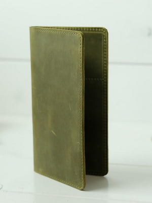 Шкіряний гаманець-клатч оливкового кольору | 6797828