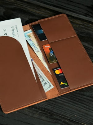 Шкіряний гаманець-клатч кольору віскі | 6797843