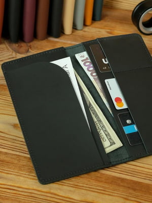 Шкіряний гаманець-клатч чорного кольору | 6797845