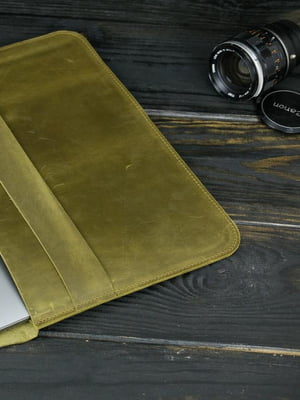 Шкіряний чохол оливкового кольору для MacBook | 6798594