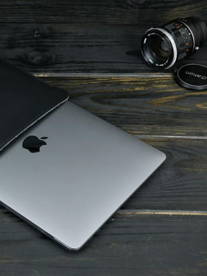 Шкіряний чорний чохол для MacBook | 6799054