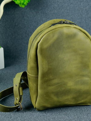 Рюкзак з натуральної шкіри "Колібрі" оливкового кольору | 6799121