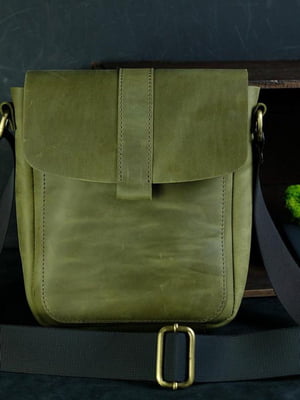 Шкіряна сумка оливкового кольору | 6799292