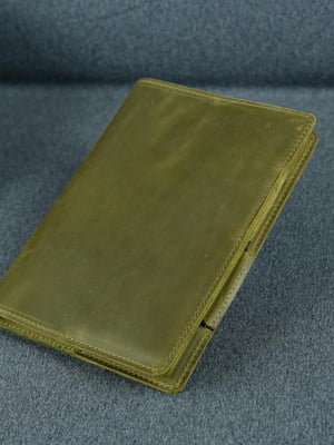 Шкіряна обкладинка для щоденника формату А5 оливкового кольору | 6800827