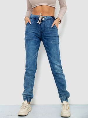 Сине-голубые джинсовые джогеры с потертостями | 6801301