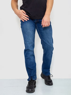 Прямые синие джинсы с потертостями | 6801317