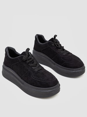 Замшевые черные кроссовки на плотной подошве | 6801350