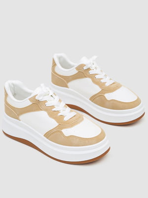 Кросівки біло-бежеві на щільній підошві | 6801357
