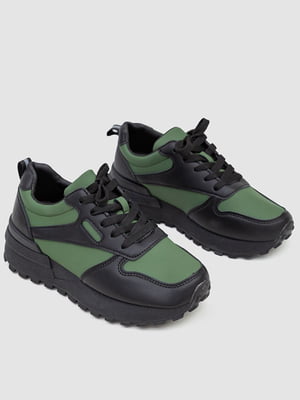 Кросівки зелено-чорні на щільній підошві | 6801373
