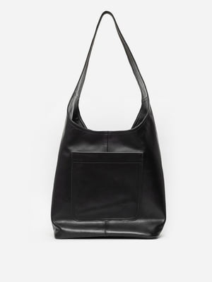 Шкіряна чорна сумка-шопер з кишенею | 6801723