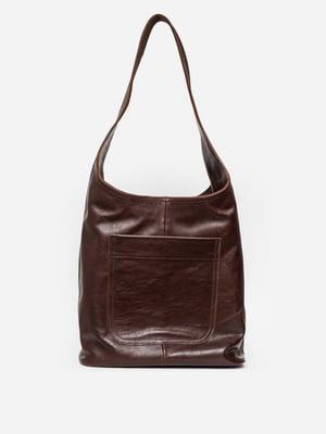 Шкіряна темно-коричнева сумка-шопер | 6801725
