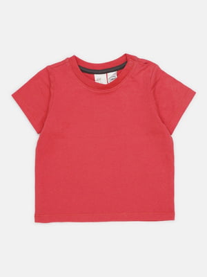 Хлопковая красная футболка с кнопками на плече | 6801835