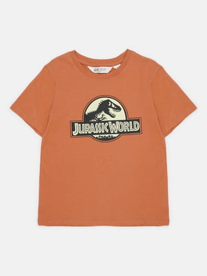 Хлопковая терракотовая футболка с принтом | 6801953