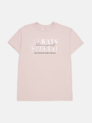 Бавовняна рожева футболка з принтом | 6801954
