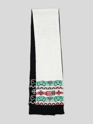 Чорно-білий в'язаний шарф з малюнком | 6801975
