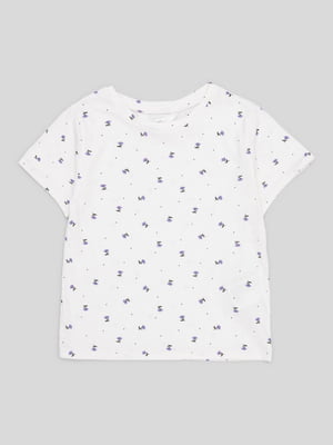 Белая хлопковая футболка с цветочным принтом | 6801981