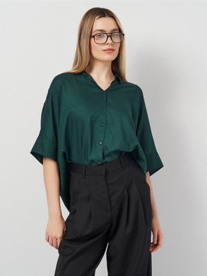Темно-зелена блуза вільного крою | 6802027