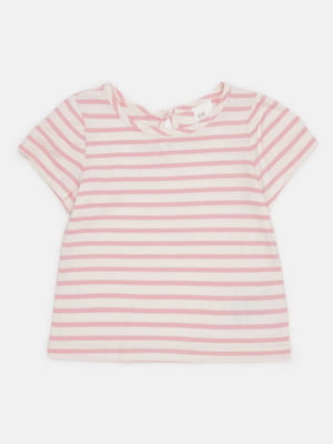Хлопковая молочно-розовая футболка в полоску | 6802151