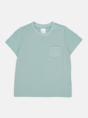 Хлопковая бирюзовая футболка с накладным карманом | 6802152