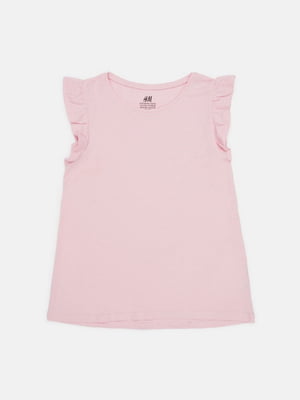 Розовая хлопковая футболка с рукавами-оборками | 6802164
